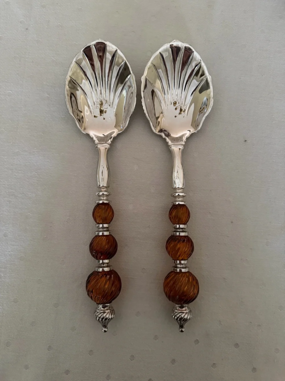 Godinger Silver Plated Serving Spoons with Amber Beaded Handles - Home Accents